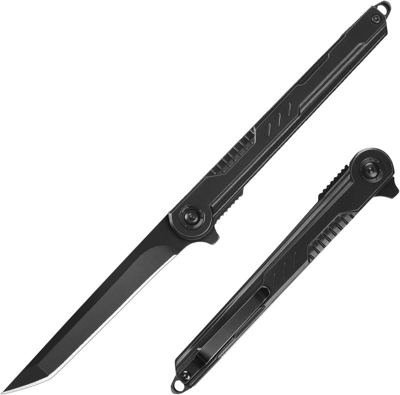 FUNBRO EDC Pocket Knife - 7CR13Mov Steel Tanto Blade, Slim Survival Knife with Clip and Liner Lock, Window Breaker for Outdoor Camping- Stocking stuffer Gifts for Men Women - Image 1